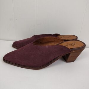 Free People “Anya” Plum Suede Mules Size 39